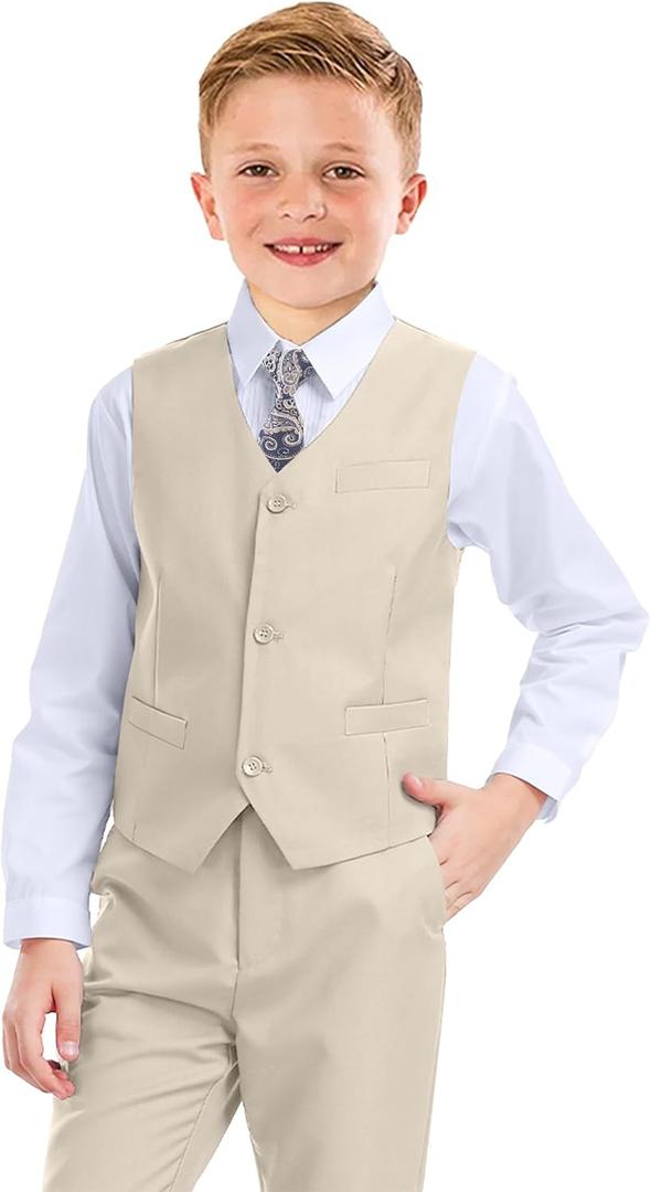 Boys Formal Suit 5 Piece Set, Toddler Tuxedos for Wedding, Suits for Teens Boy Dress School Clothes (10W, Vest-4 Pc-Champagne)