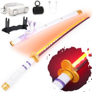 RENGENG Light Up Sword, 40 Inches Rechargeable Pre-Assembled Plastic Replica Anime Sword with Belt & Stand & Spinner