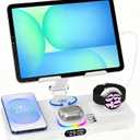 30W Tablet Wireless Charger for Samsung, Foldable Android Charging Station with Clock Display with 7-Color Light, Wireless Watch Charger for S25, Only Compatible Samsung Watch, Galaxy Buds3 Pro(White