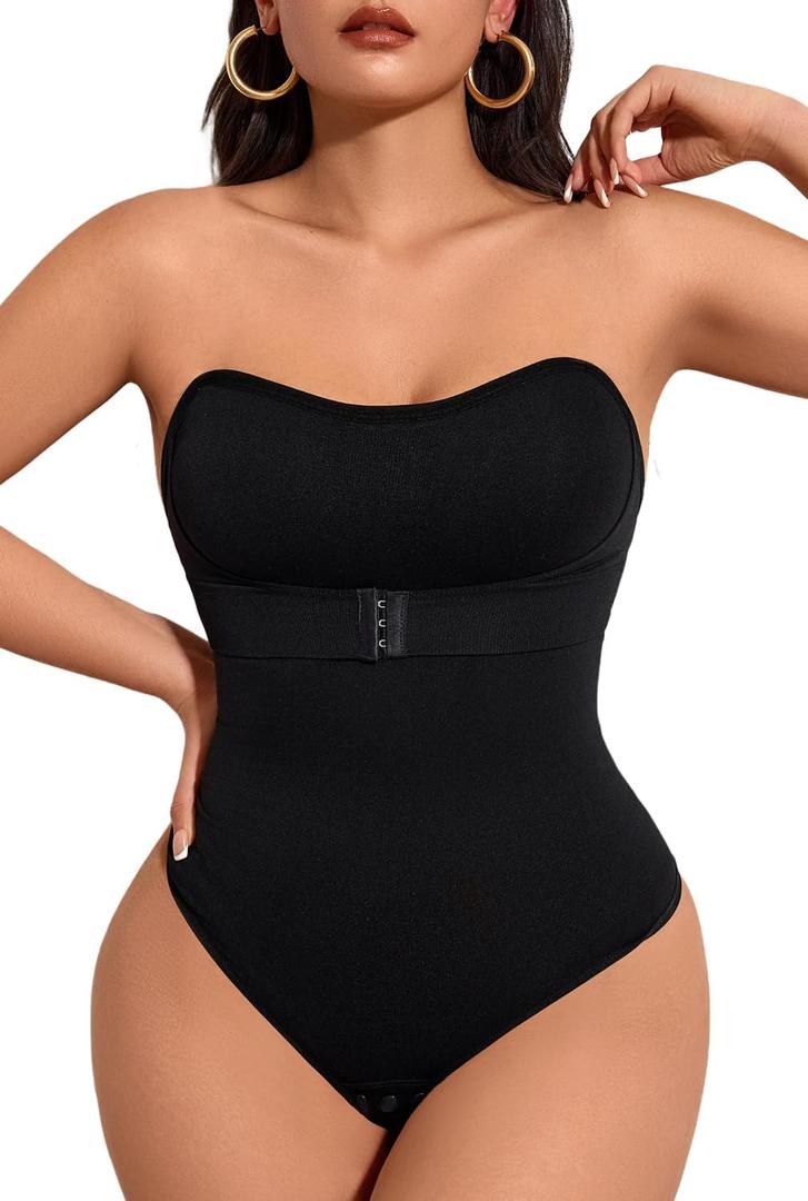 Strapless Shapewear for Women Tummy Control Bodysuit, Seamless One Piece Tank Thong Body Shaper (Large, Black) Strapless Shapewear for Women Tummy Control Bodysuit, Seamless One Piece Tank Thong Body Shaper (Large, Black)