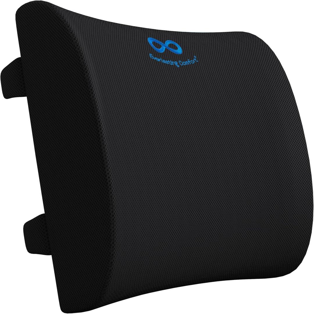 Everlasting Comfort Lumbar Support Pillow for Office Chair - Memory Foam Back Cushion for Chair, Car, Couch - Lumbar Pillow Promotes Better Posture, Back Pain Relief - Ideal for Gaming and Desk Chairs (Black)