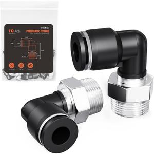 1/4"OD x 1/4"NPT Thread Push to Connect Fittings  Air Line Elbow Connectors, Quick Connect Pneumatic Fittings, Push Lock Air Hose Fittings for Compressor, Air Tools & Tubing (10 PCS)