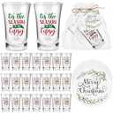 Roshtia 30 Sets Christmas Party Favors Acrylic Xmas Shot Glasses 1.2 oz Tis the Season to Get Tipsy Shot Glasses with Merry Christmas Tags Gift Bags Xmas Party Supplies for Friends Guests