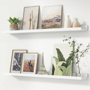 FLYJOE Picture Ledge Shelf, Floating Shelves Set of 2, 40 Inches Nursery Book Shelves for Toys Storage, Kids Bookshelf Wall Mounted for Living Room Bedroom Decor Books Photo Frames, White
