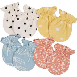 Gerber Baby Girls' 4-Pack Mittens (Newborn, Ivory,yellow,blue,peach Pink)