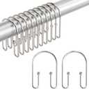 AmazerBath Shower Curtain Hooks, Nickel Shower Curtain Hooks Rust Proof, Non-Slip Simple Double Hook Shower Curtain Hooks for Shower Curtain, Sturdy Shower Curtain Rings, 12Pcs