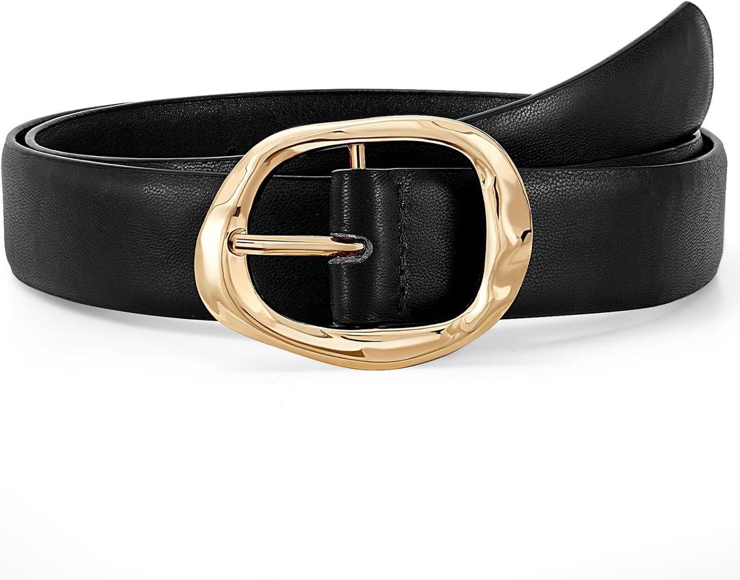 Women Leather Belt for Jeans Pants Ladies Casual Waist Belt Fashion Women Belt with Gold Buckle