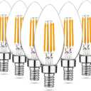 B11 E12 Base Candelabra LED Light Bulb, Warm White 2700K, 6 Pcs, 60 Watt Equivalent, 5W 500lm, Vintage Decorative Candle Bulbs, Dimmable, Filament Clear Glass