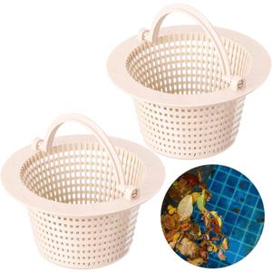 Wenqik 2 Pcs Pool Skimmer Basket with Handle, Leaves Removal Swimming Pool Filter Replacement Basket, Plastic Pool Strainer Basket for Swimming Pools Cleaning, Measures 6.18" Across the Top(Beige)