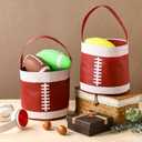 Teenyyou 24 Pcs Football Baskets with Handles Fabric Candy Bucket Sports Canvas Baskets Trick or Treat Gift Tote Bags for Party Favors