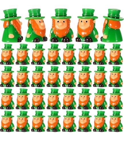 Amyhill 36 Pcs St. Patricks Mini Leprechaun Figurine Bulk Tiny Resin Leprechaun Figurine Toy Gift Miniature Lucky Irish Pocket Charm St Patricks Day Party Favor Home Table Tiered Tray Decor, 0.98 Inch