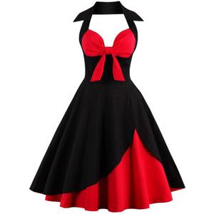 Women Vintage Polka Dot 1950s Rockabilly Halter Audrey Dress Retro Floral Evening Cocktail Swing Dress (XL)