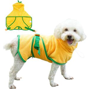 Pet Bathrobe for Dog Cat Absorbently Quick Drying Coat Cute Dogs Bath Towel Hooded Robe Adjustable Collar & Belly Strap for Pool Beach (Yellow, Small)