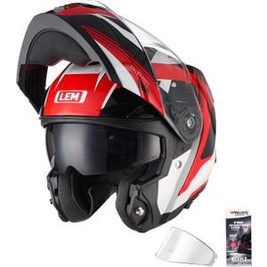 LEM Motorcycle Helmets Fiberglass Modular, Full Face Motorcycle Helmet Flip Up for Touring, DOT Certified, Release Sun Visor & Removable Comfort Liner, Lightweight Street Bike Helmet (Red/White,S)