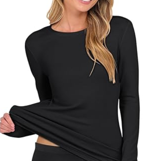 ANRABESS Thermal Underwear Womens Long Sleeve Quick Dry Fitted Shirts (XS, Black)