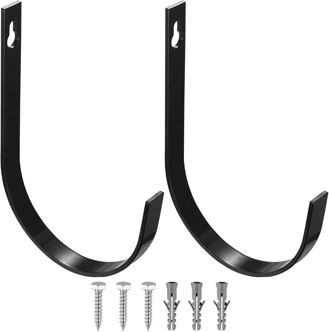 2 Pcs Wall Hooks for Hanging Heavy Duty, Coat Hooks Wall Mounted, Black Metal Screw in Hook Hangers for Hanging Towels Backpack Clothes Robe Bags Bathroom Closet Garage Outdoor + Screws(6.1")