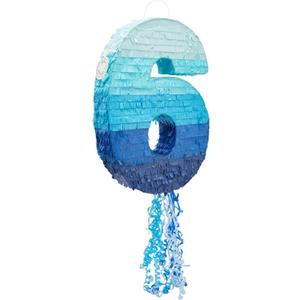 BLUE PANDA 6 Pinata Pull-String - Ombre Blue 16.5 x 11.3 x 3 In - Number 6 Pinata for Birthday Decorations & Party Decoration