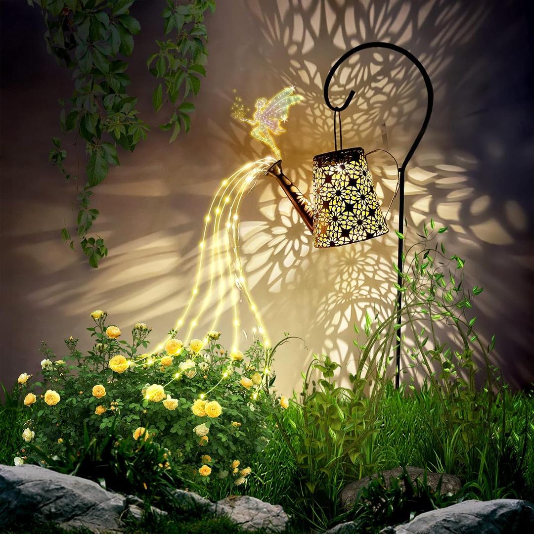 Outdoor Solar Watering Can Light, Waterproof Watering Can Landscape Retro Metal Hanging Lights, Porch Walkway Lantern for Yard Front Porch Patio Backyard Present for Mom Grandma Women Birthday