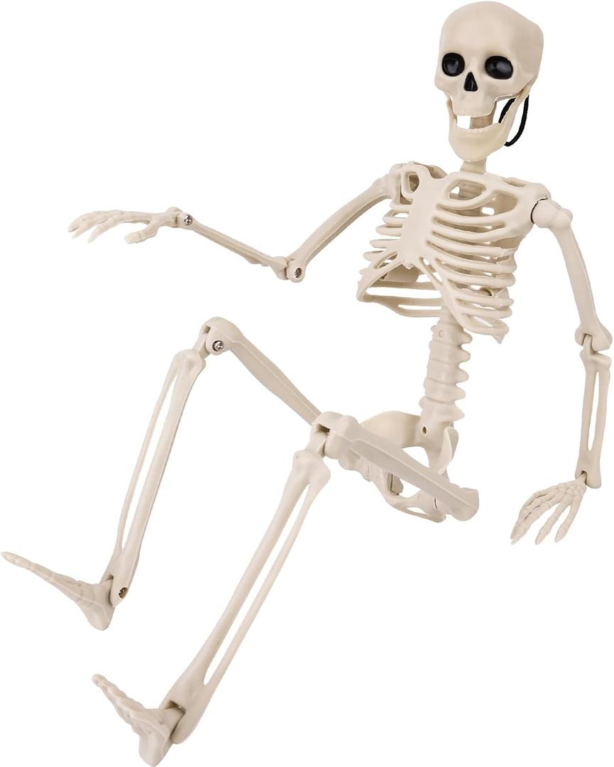 1PCS Halloween Skeleton Decorations, 16" Halloween Full Body Mini Skeleton with Movable Posable Joints, Realistic Spooky Scary Skeletons for Halloween Party Decor, Graveyard, Haunted House Prop Decor