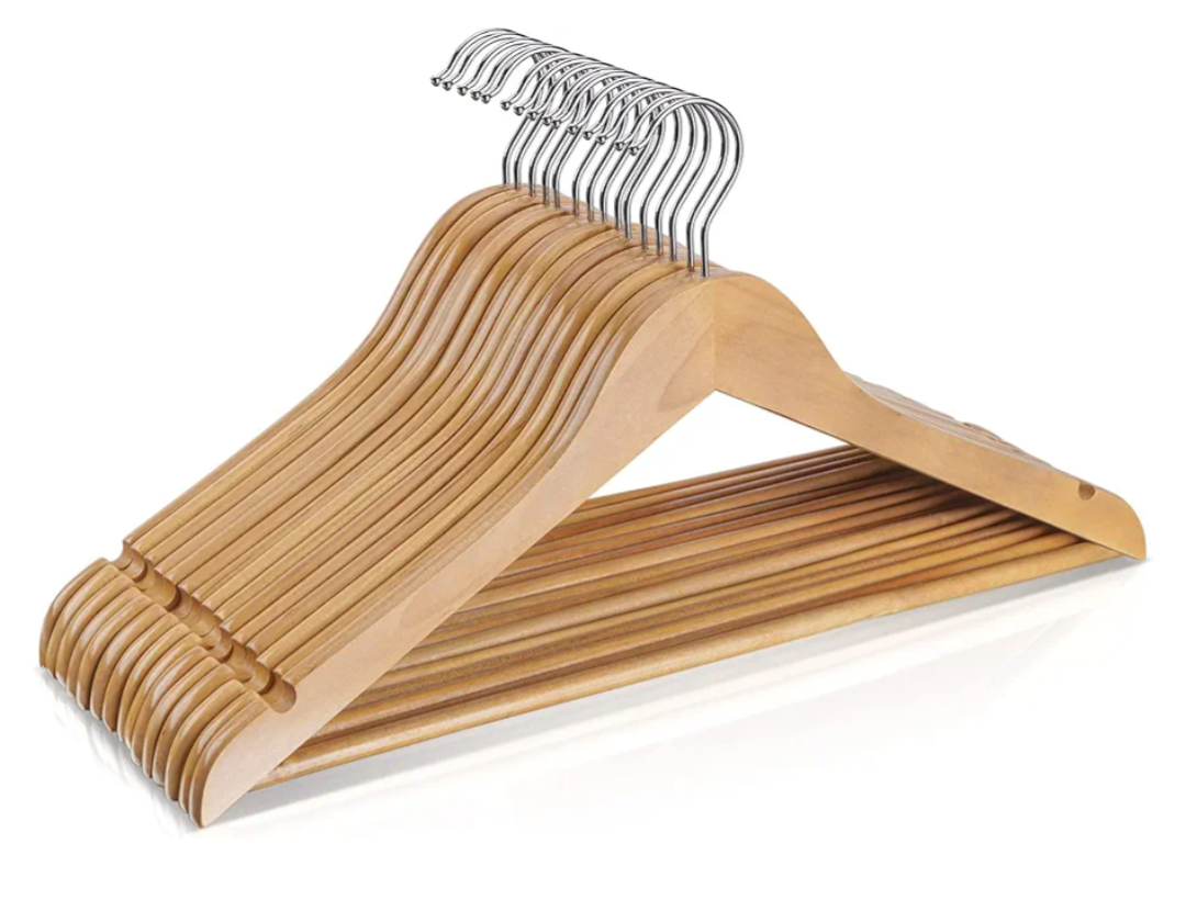 Wooden Hangers 10 Pack,Heavy Duty Wood Coat Hangers,with 360-degree Hook，Smooth Finish Wooden Clothes Hangers with Non Slip Pants Bar, Sturdy Clothes Hangers for Shirts,Suit,Natural