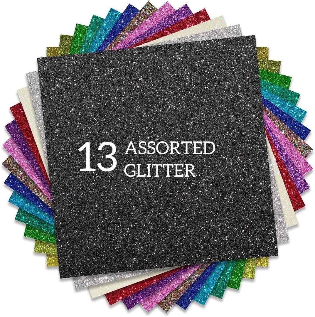 Glitter HTV Heat Transfer Vinyl 12"x12" Bundle 13 Sheets Iron on Vinyl for T-Shirts Gifts Design(Assorted) (multicoloured13)