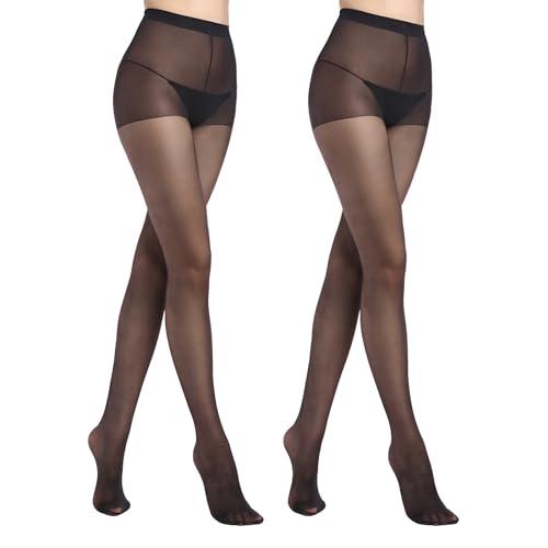 Rubyrunk 2 Pack Sheer Tights For Women, Rip Resistant Pantyhose, 15 Denier, Run Resistant Sheer Tights Reinforced Toe (Us, Alpha, Large, Regular, Regular, Black) 2 Pack