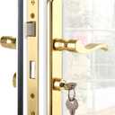 Flat Slot Storm Door Handle Complete Set, Mortise Keyed Lever Mount Latch with Deadbolt for Screen and Storm Doors (Bright Gold)