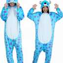 ROC PARTY Novetly Animal Onesie Costume for Unisex Adult - Cozy One Piece Pajamas Sleepwear for Halloween, Cosplay & Parties (Blue Monster, Medium)