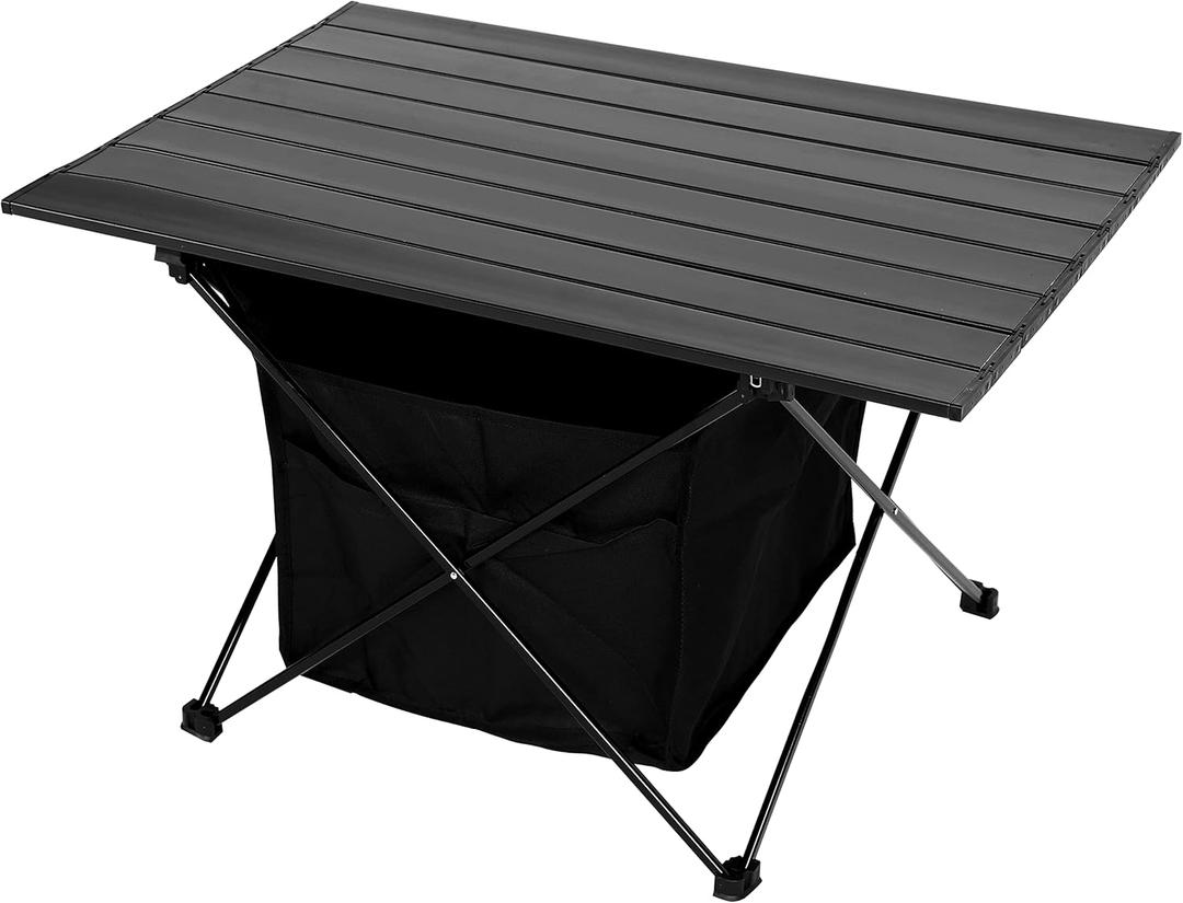 YSSOA Portable Folding Aluminum Alloy Camping Table with High-Capacity Storage and Carry Bag, Small Size, for Camping, Traveling, Hiking, Fishing, Beach, BBQ, Black