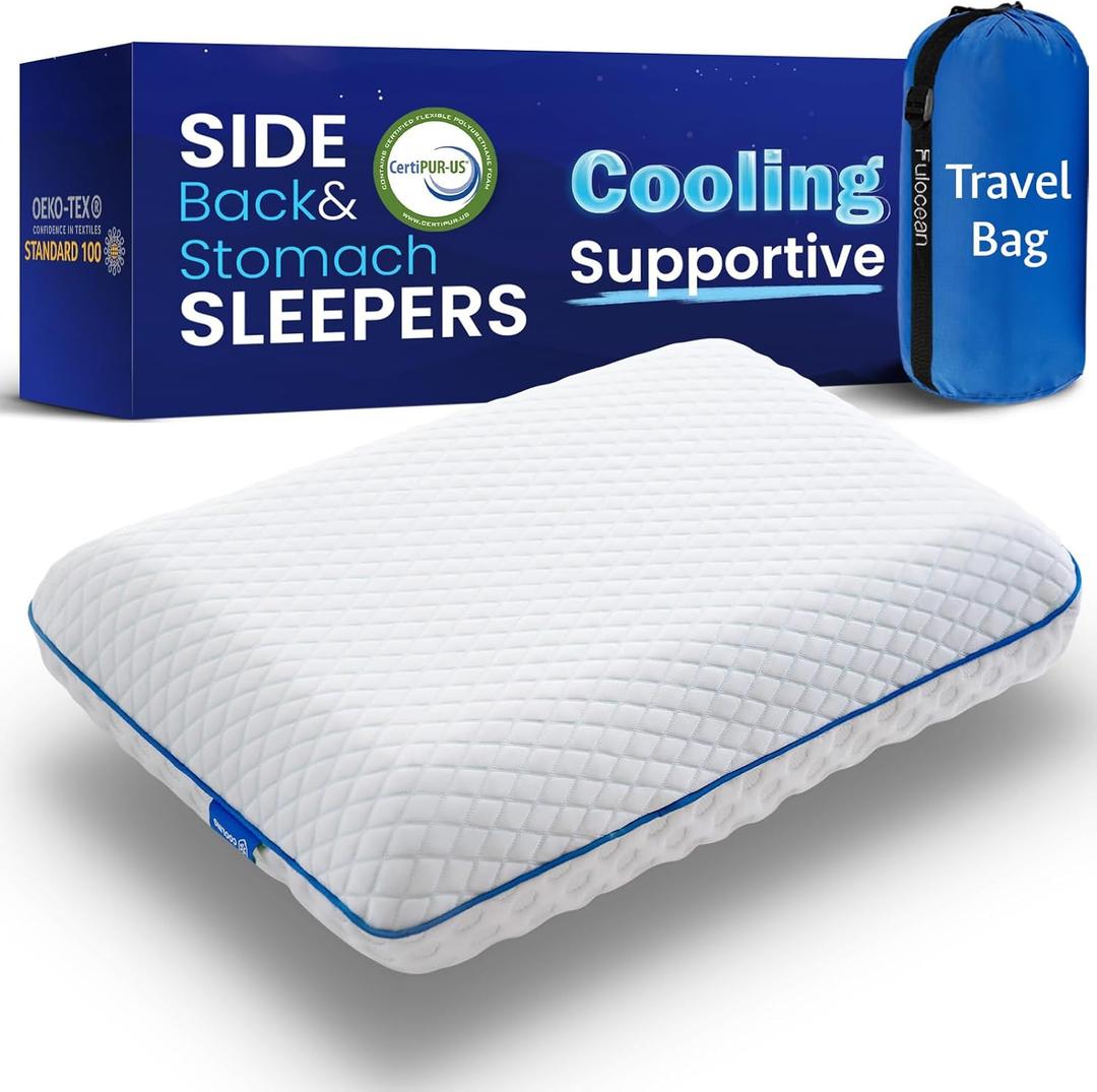 Cooling Gel Memory Foam Pillows for Sleeping Standard Size, Bamboo Rayon Bed Pillow for Back Side Sleeper, Medium Firm Contoured Support for Neck Shoulder Pain Relief, Washable Breathable Dorm Twin XL