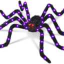 Halloween Decorations 4.9 FT Giant Spider 38LED Light up Black Hairy Scary Fake Spider with Red Lighted Eyes Battery Operated Party Haunted Yard House Indoor Outdoor Decor, Black