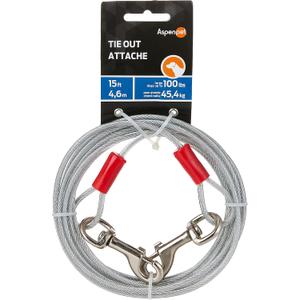 Petmate Heavy Duty Vinyl Tie Out Cable - Clear Break Strength 100 Lbs -15 Ft Cable, Silver