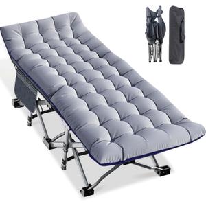 LILYPELLE Folding Camping Cot, Heavy Duty Sleeping Cots with Carry Bag, Double Layer Oxford Portable Travel Camp Cots for Home, Office Nap and Outdoor Beach (Oversized Pure Gray)