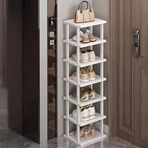 Bamboo Shoe Rack - Vertical Shoe Rack for Small Spaces, Tall Narrow Shoe Rack Organizer for Closet Entryway Corner Garage and Bedroom,Skinny Shoe Shelf Free Stackable DIY - Space Saving Storage 