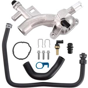 Engine Coolant Housing Water Outlet Aluminum with Hoses - Replacement for Chevy Cruze, Sonic, Trax, and Buick Encore 1.4L - Replaces 25193922, 13251447, and More