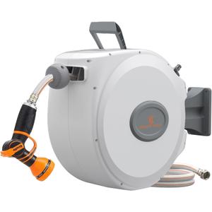 Giraffe Tools CW20 Retractable Garden Hose Reel 5/8" x 60 ft Heavy Duty Water Hose Reel, Swivel Bracket, Any Length Lock, Light Grey