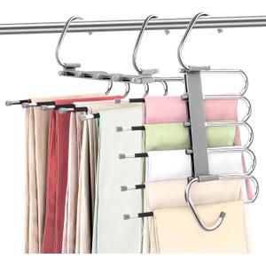 Utopia Home Pants Hangers Space Saving 2 Pack - Clothes Hanger with S-Type Stainless Steel Hook & Anti-Slip Design - Closet Organizer for Jeans, Trousers, Skirts, Scarf & Slacks (Grey) (Gray)