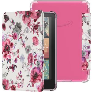 Famavala Transparent Case for 7" Amazon Kindle Paperwhite Signature Edition (12th Generation, 2024 Release) and Kindle Colorsoft Signature Edition (1st Gen), Clear Back Cover (Rose Floral)