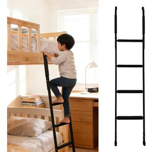 Bunk Bed Ladder Anti-Slip, Heavy Duty Coated Steel Ladder for RV/Loft/Dorm Kid Room Bunkbed, Vertical Bunk Bed Ladder with 51-64 Height Adjustable, Foldable Portable Loft Bed Stairs and 4 Wide Steps