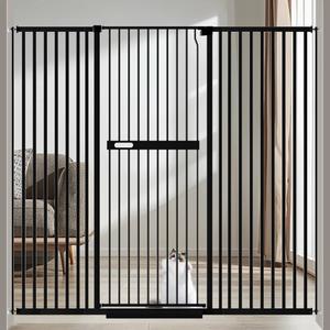 AiWMGL 71" Extra Tall Cat Pet Gate for Doorways Indoor Proof，29.92-61.42" Wide Tall Dog Puppy Safety Baby Gate for Cat Pet, Pressure Mounted No Drill Walk Through Black Metal