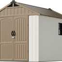Patiowell 8 x 6 FT Plastic Outdoor Storage Shed with Floor, Resin Shed with Window and Lockable Door for Garden, Backyard, Tool Storage Use, Easy to Install in Brown (Kick-it Shed)