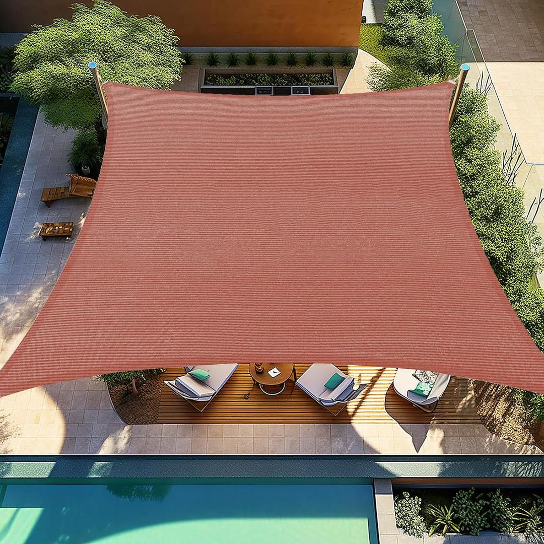 Shade&Beyond 10'X10' Sun Shade Sails Curved Canopy Square Rust Red 185GSM Shade Sail Permeable for Patio Deck Yard Backyard, (We Make Custom Size)