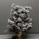 ININ 2FT Pre-lit Mini Christmas Snow Flocked Tree,Tabletop Artificial Christmas Tree with LED Lights, Small Xmas Pine Tree with Cloth Bag Base for Christmas Decor,12 Clusters Berry & 8 Pinecones