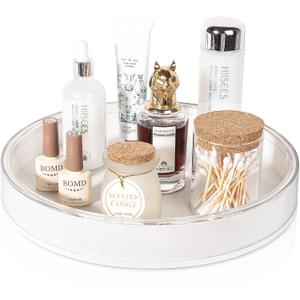 Anyoifax 360 Rotating Makeup Organizer Perfume Tray Skincare Holder Spinning Cosmetic Storage Bathroom Countertop Organizer Lazy Susan Turntable for Dresser, Vanity, Kitchen, Large White