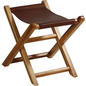Bare Decor Hex Genuine Teak and Leather Folding Artist Stool in Brown Teak Wood