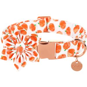 UP URARA PUP Halloween Dog Collar with Flower, Pumpkin Cotton Flower Collar for Small Girl Boy Dog, Fall Dog Collar Flower with Durable Metal Buckle, Adorable Pumpkin Pet Collar, S, Neck 10-16in