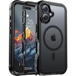 jaroco Magnetic for iPhone 16 Case, [Compatible with MagSafe][Military Grade Drop Protection][Heavy Duty Protection][Non-Slip][Shockproof] 2-Layer Durable Bumper Phone Case 6.1''-Black