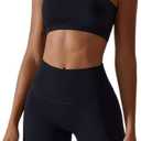 ABOCIW Workout Sets for Women 2 Piece Twist Front Halter Sports Bras High Waist Biker Shorts Exercise Gym Yoga Outfit (Small, Z-black)