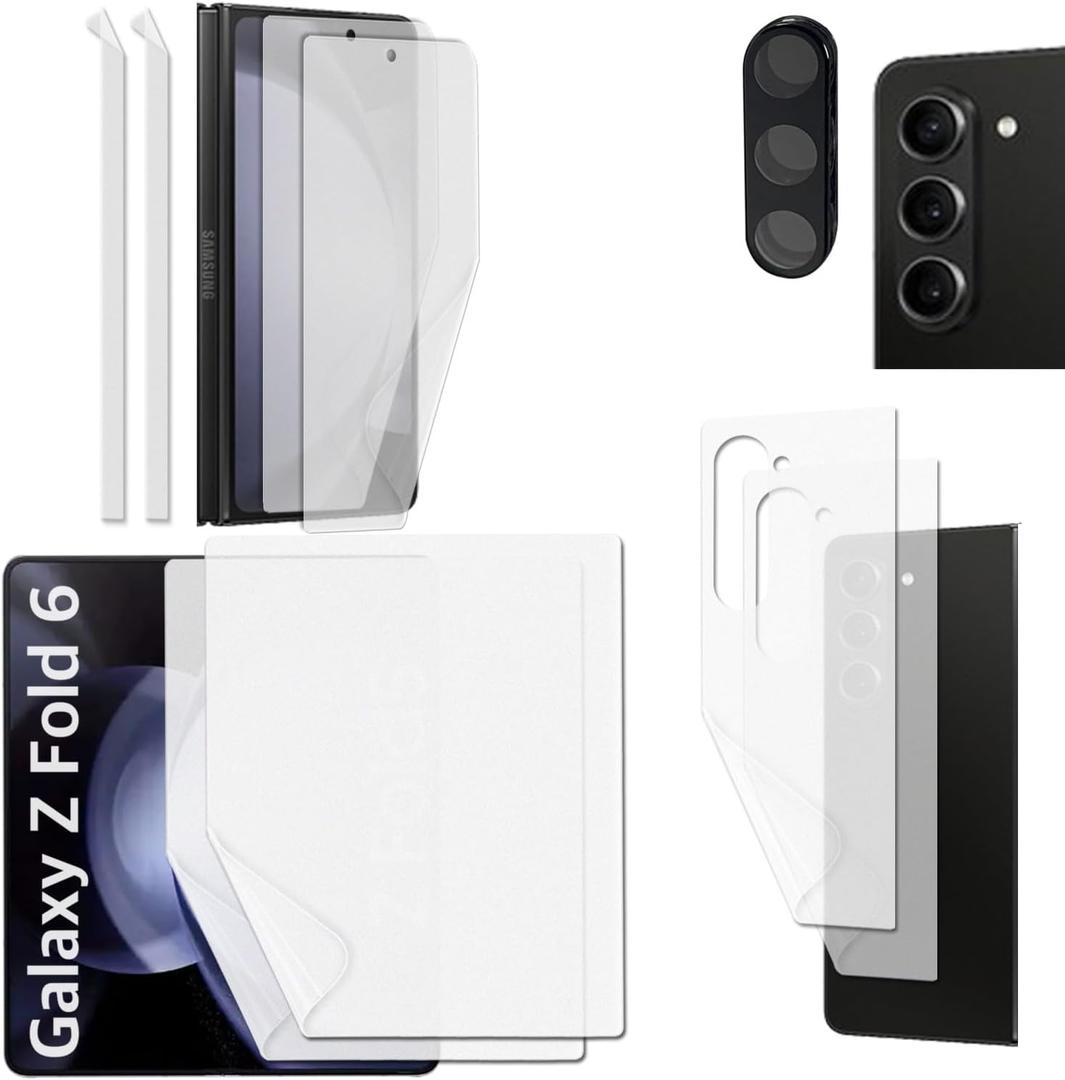 [2SET 9PCS] Samsung Galaxy Z Fold 6 5G 2024 Premium TPU film Screen Protector with Hinge Protector [Self-healing(Clear) 2set 8pcs] [1 Tempered Glass Lens protector] [Perfect Fit for foldable Screen] KIKNKILIN