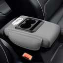 wuyaoyao Car Center Console Cover, 13.39"8.27"3.15" Leather Car Armrest Cover with Pocket & Tissue Box & Cup Holder, Multifunctional Auto Armrest Cushion Pad, Universal Car Accessories (Gray)
